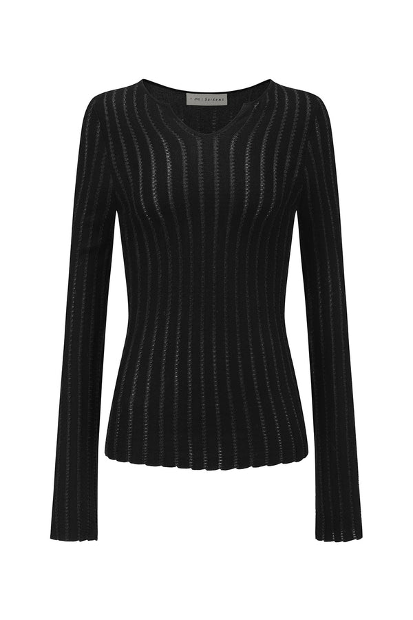 SWAYING 24 Early Autumn Striped Texture Top SW-SW24PF1T60-HEI Black